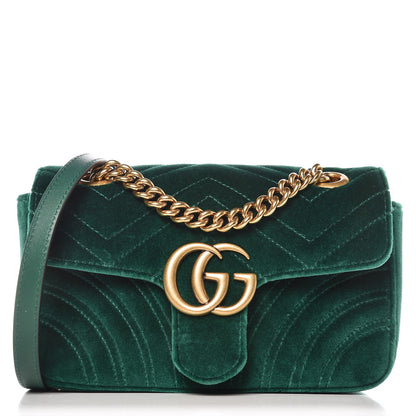 Gucci Velvet Matelasse Mini GG Marmont Shoulder Bag Emerald 1 of 7