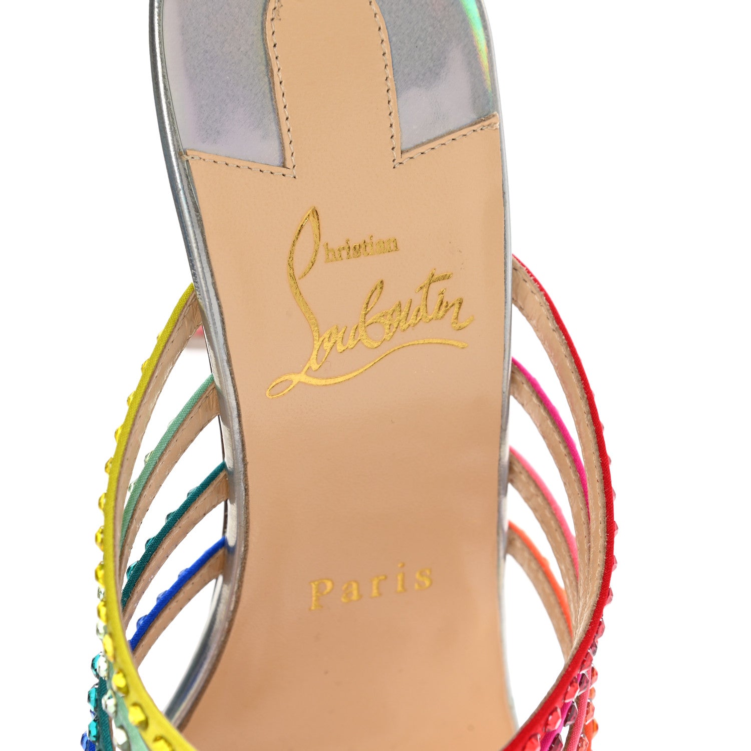 Christian Louboutin Specchio Calfskin Crystal Marthastrass 100 Slide Sandals 37.5 Silver Multicolor 7 of 10