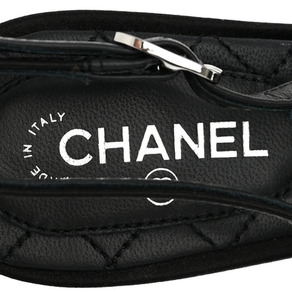 Chanel Silk Crystal Embellished Cap Toe CC Slingback Pumps 36.5 Black 6 of 10