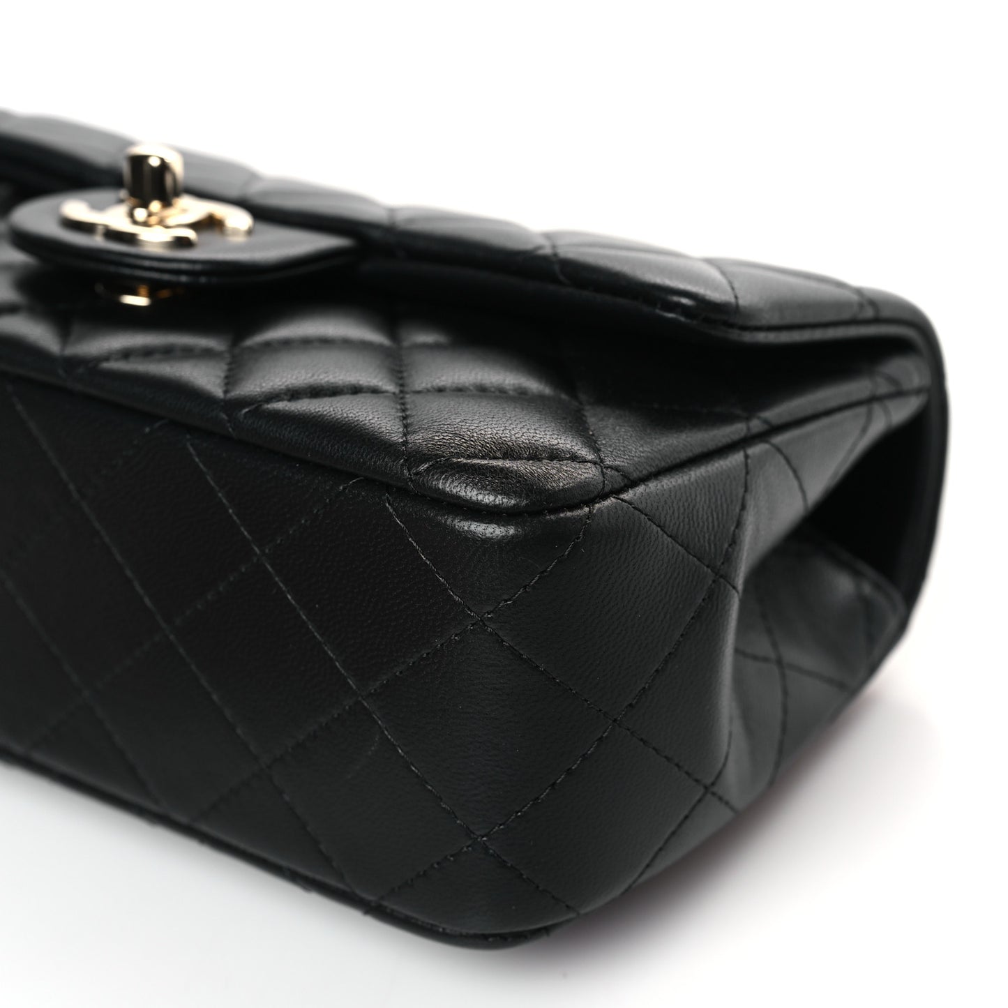 Lambskin Quilted Mini Top Handle Rectangular Flap Black