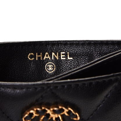 Chanel Shiny Goatskin Quilted Chanel 19 Card Holder Black 9 of 10
