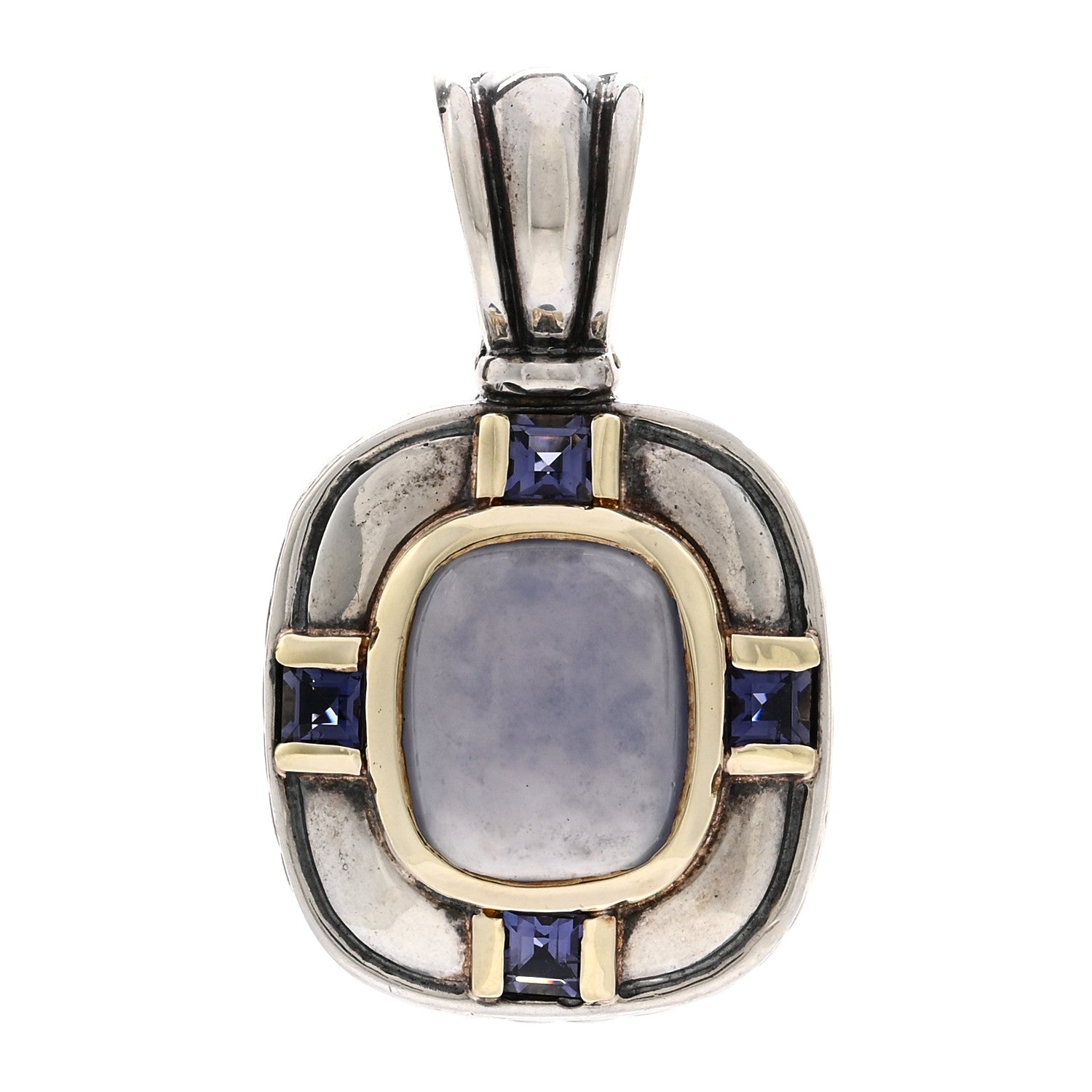 David Yurman Sterling Silver 14K Yellow Gold Chalcedony Iolite Pendant 1 of 3