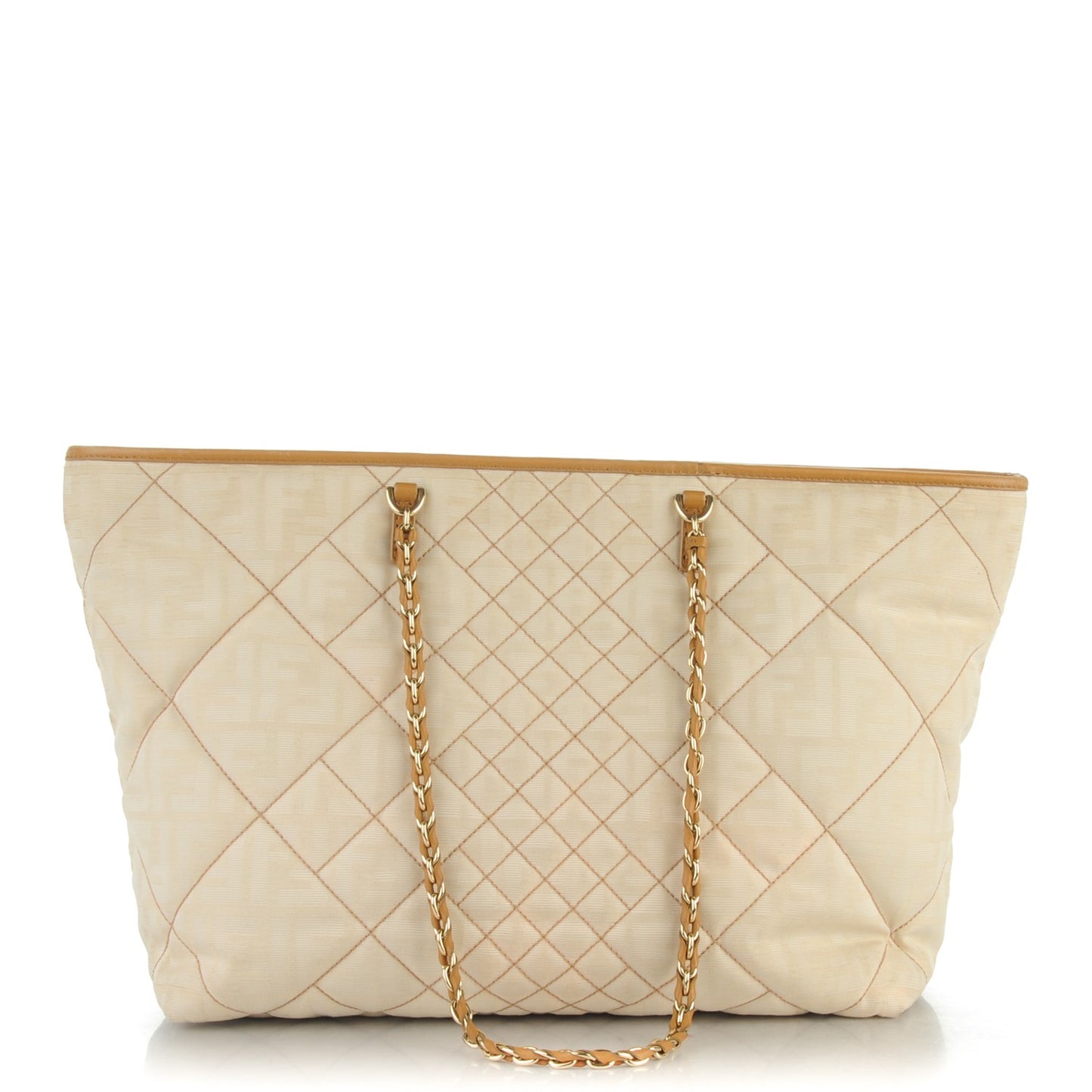 Canvas Quilted FF Chain Roll Tote Ivory