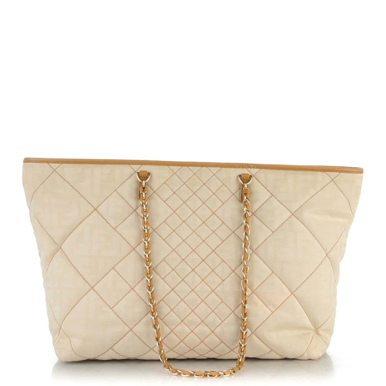 Fendi Canvas Quilted FF Chain Roll Tote Ivory 1 of 7