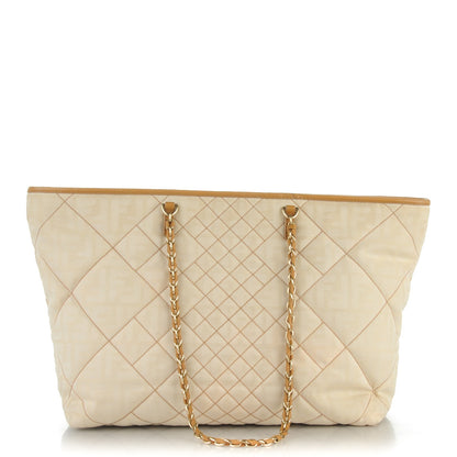 Fendi Canvas Quilted FF Chain Roll Tote Ivory 1 of 7