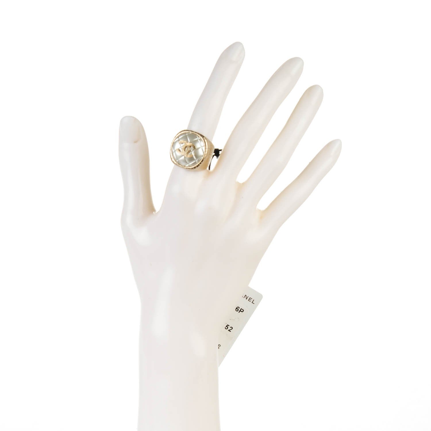 Chanel Metal Quilted CC Ring 5.5 Gold Pearly White 2 of 5