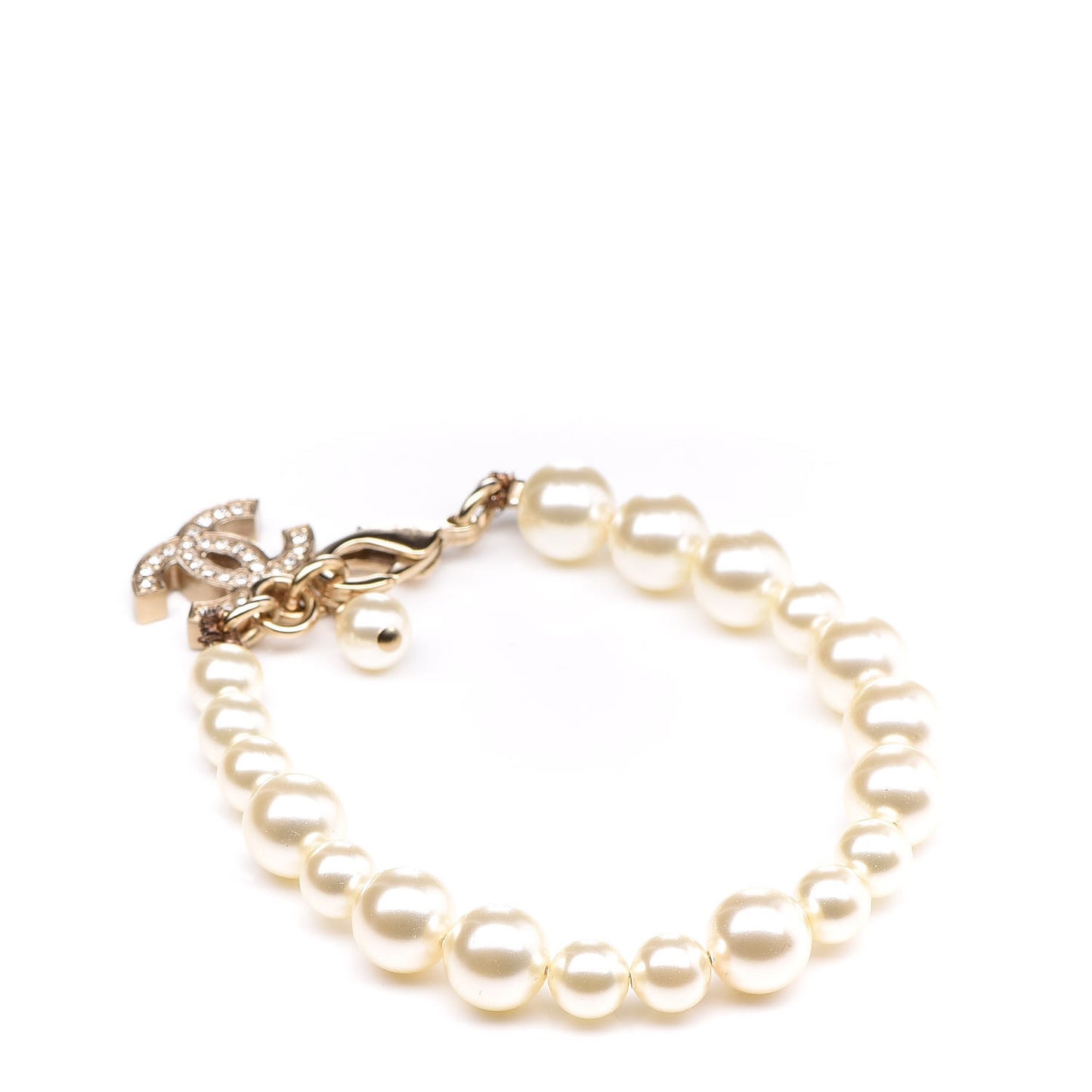 Crystal Pearl CC Bracelet Gold