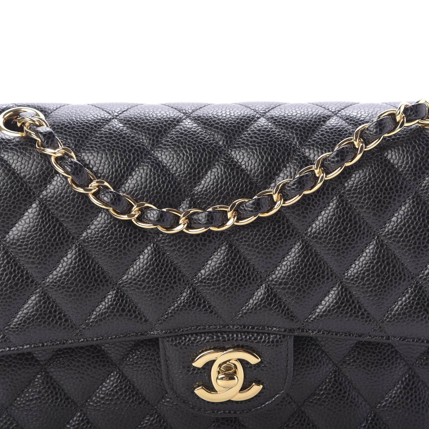 Caviar Quilted Medium Double Flap Black