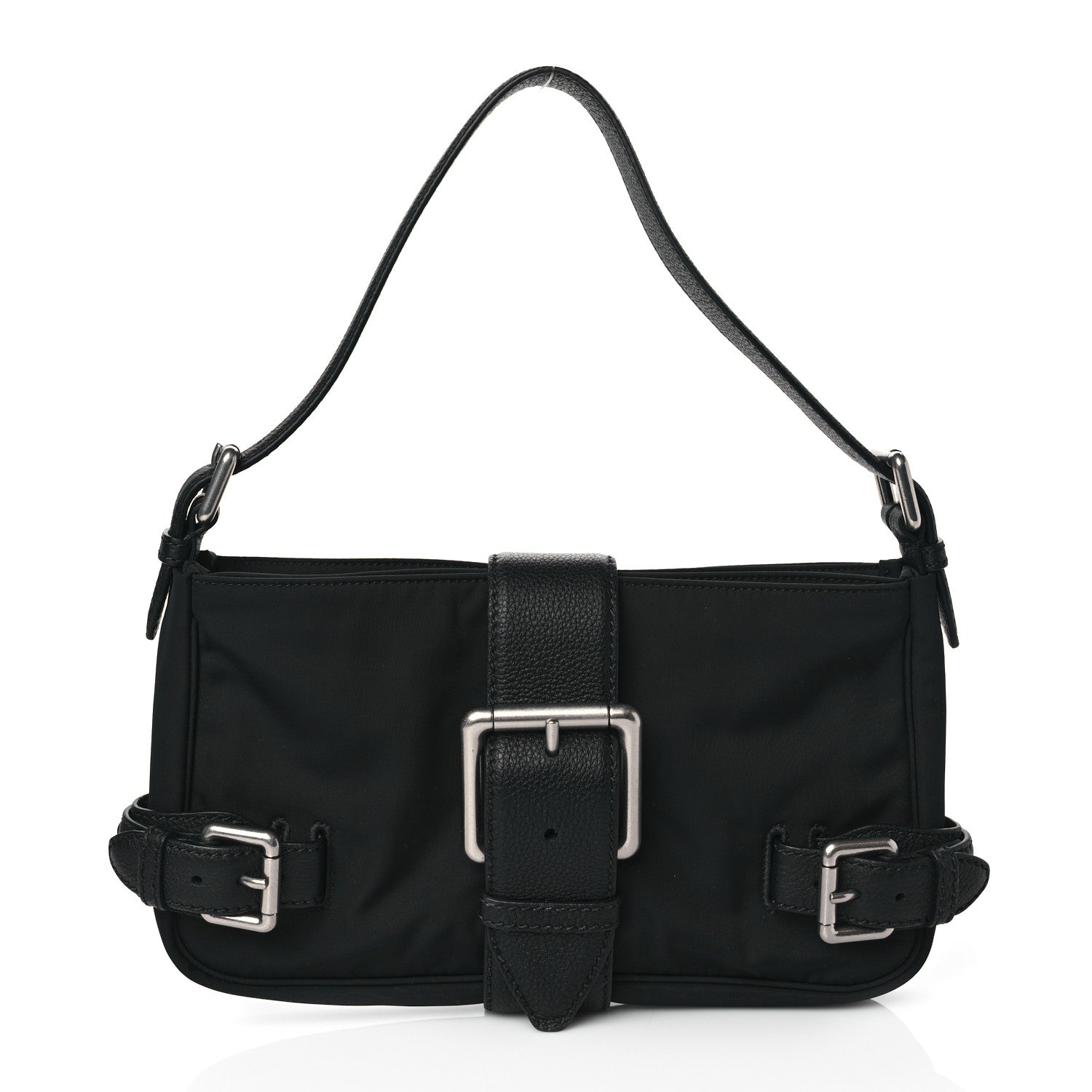 Bottega Veneta Nylon Grained Calfskin Mini Buckle Shoulder Bag Black 1 of 10
