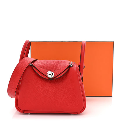 Hermes Taurillon Clemence Mini Lindy 20 Rouge Radieux 11 of 11