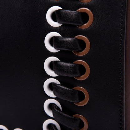Fendi Vitello Baltico Shiny Nappa Lace Up DotCom Satchel Black Moresco Multicolor 15 of 15