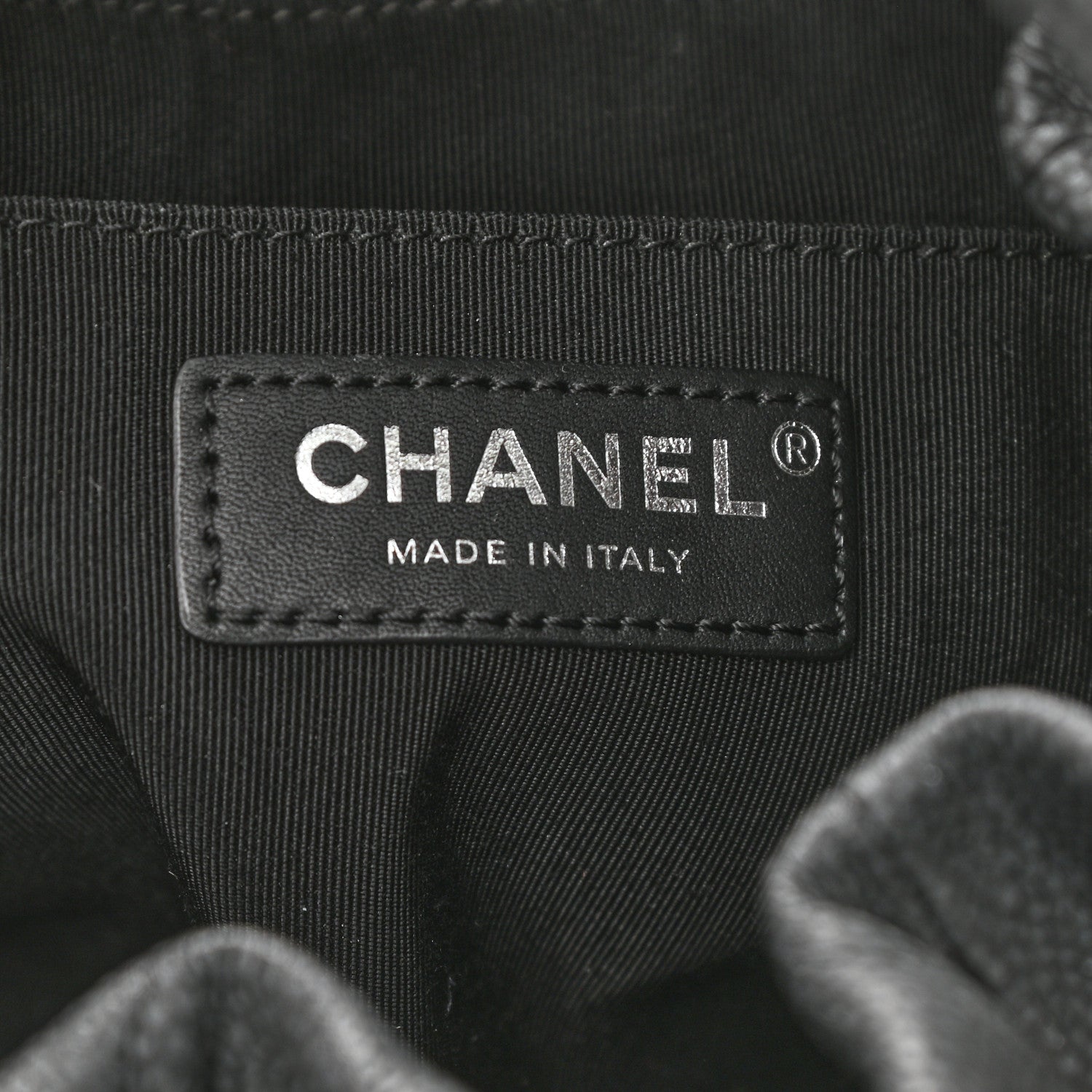 Chanel Caviar Flat Quilted CC Chain Bucket Drawstring Bag Black 6 of 9