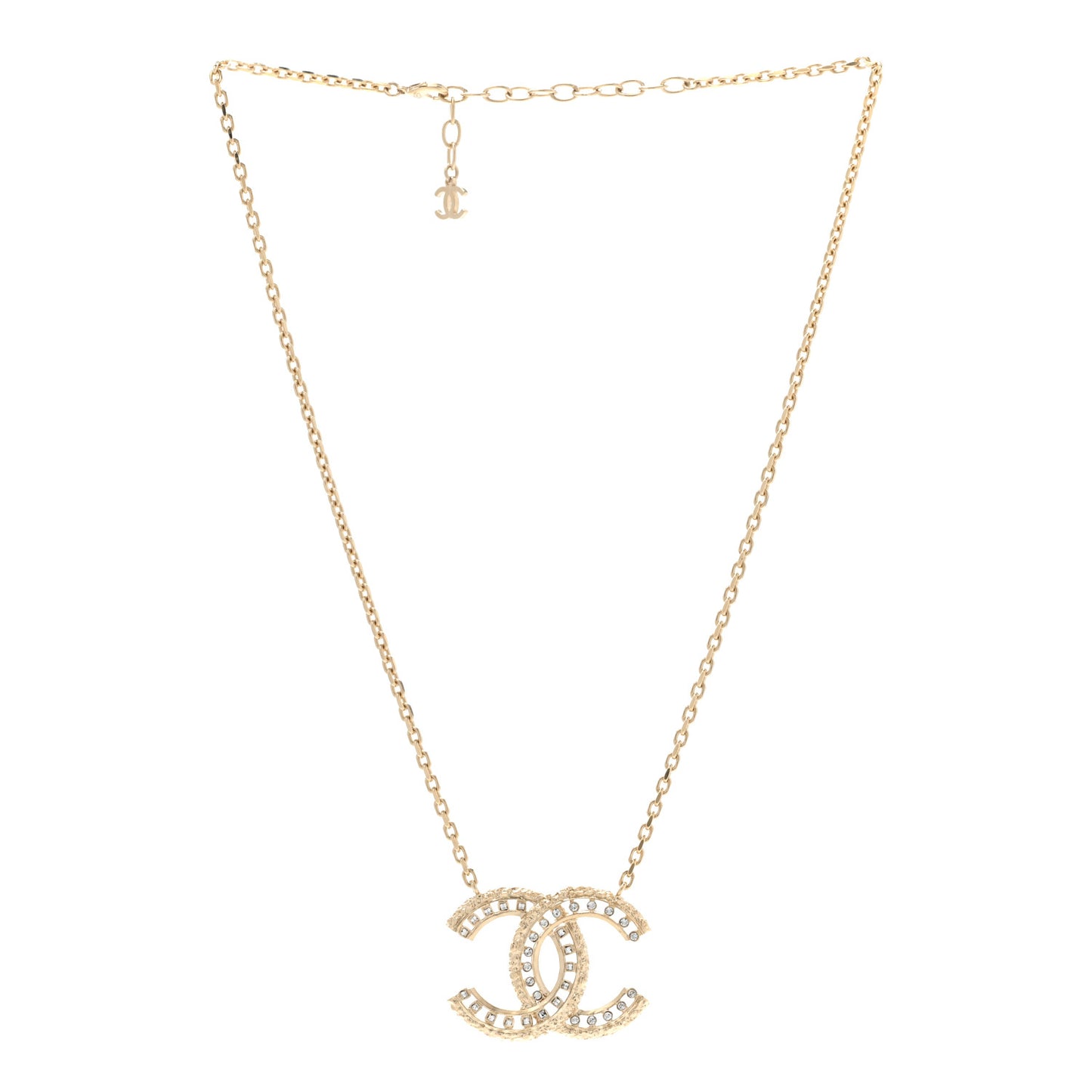 Crystal Textured CC Necklace Gold