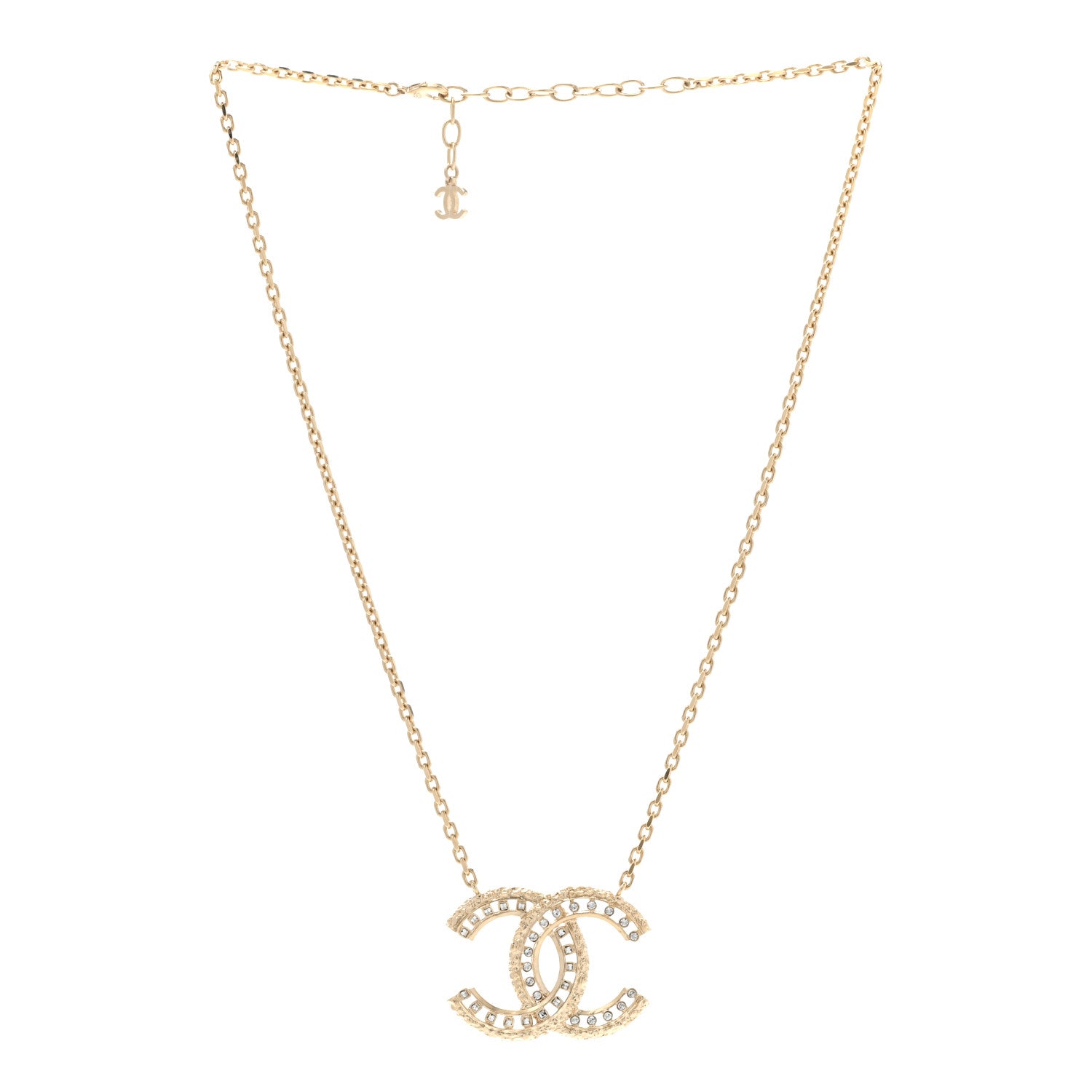 Chanel Crystal Textured CC Necklace Gold 3 of 7