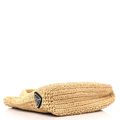 Prada Yarn Raffia Effect Crochet Embroidered Small Logo Tote Naturale 4 of 9