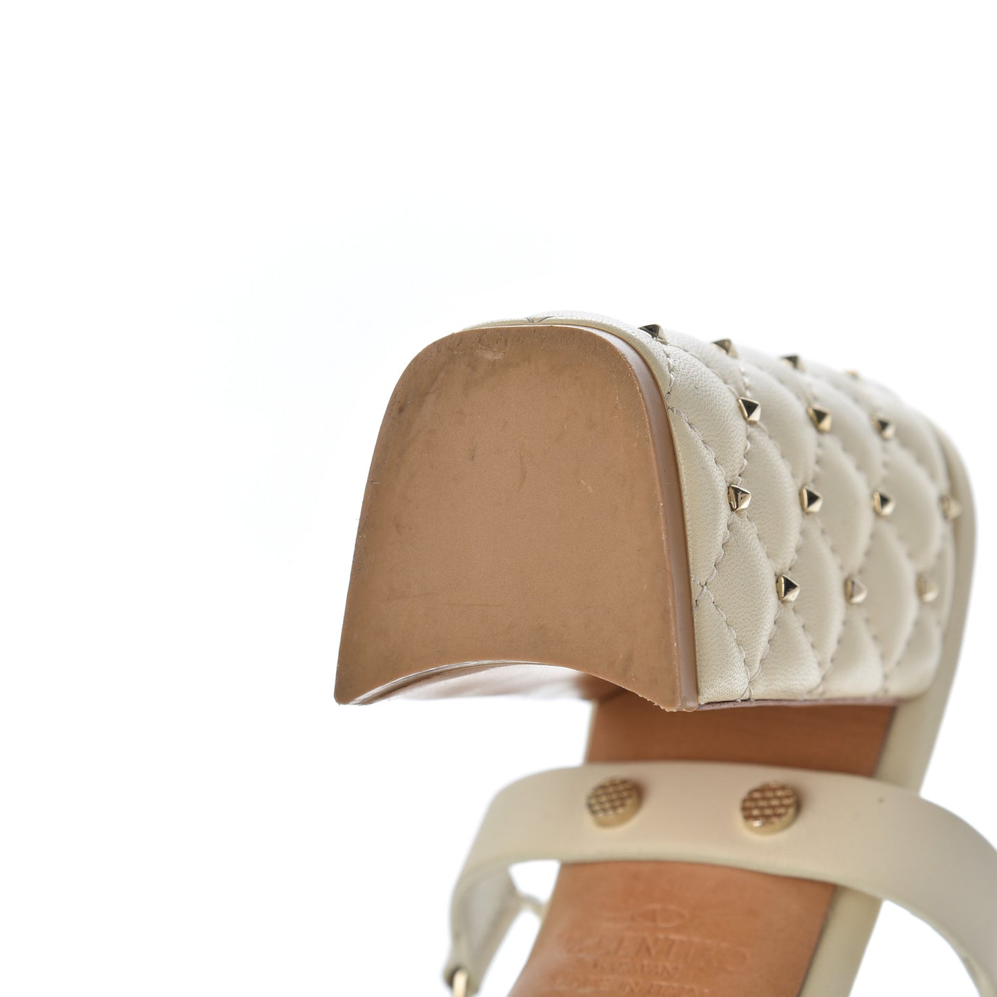 Calfskin Nappa Rockstud Spike 90mm Ankle Strap Sandals 36 Ivory