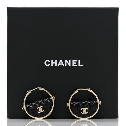 Chanel Metal Resin Quilted Flap Bag Hoop Earrings Black Gold 4 of 4