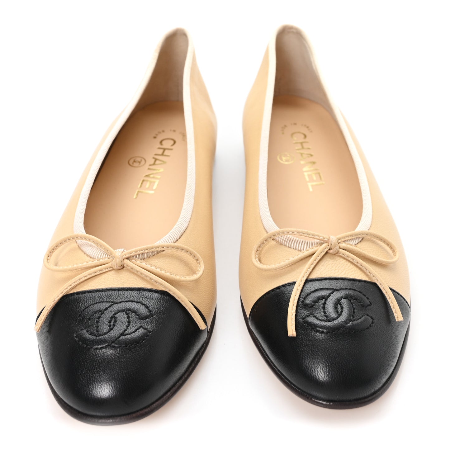 Lambskin Cap Toe CC Ballerina Flats 35.5 Beige Black