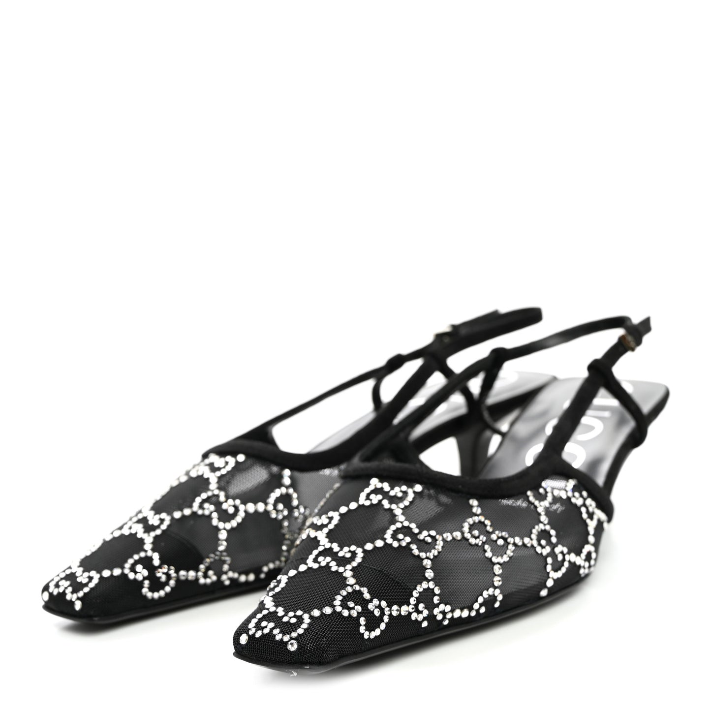 Tela Retino Kid Scamosciato Crystal GG Monogram Square G 35mm Slingback Pumps 37 Black