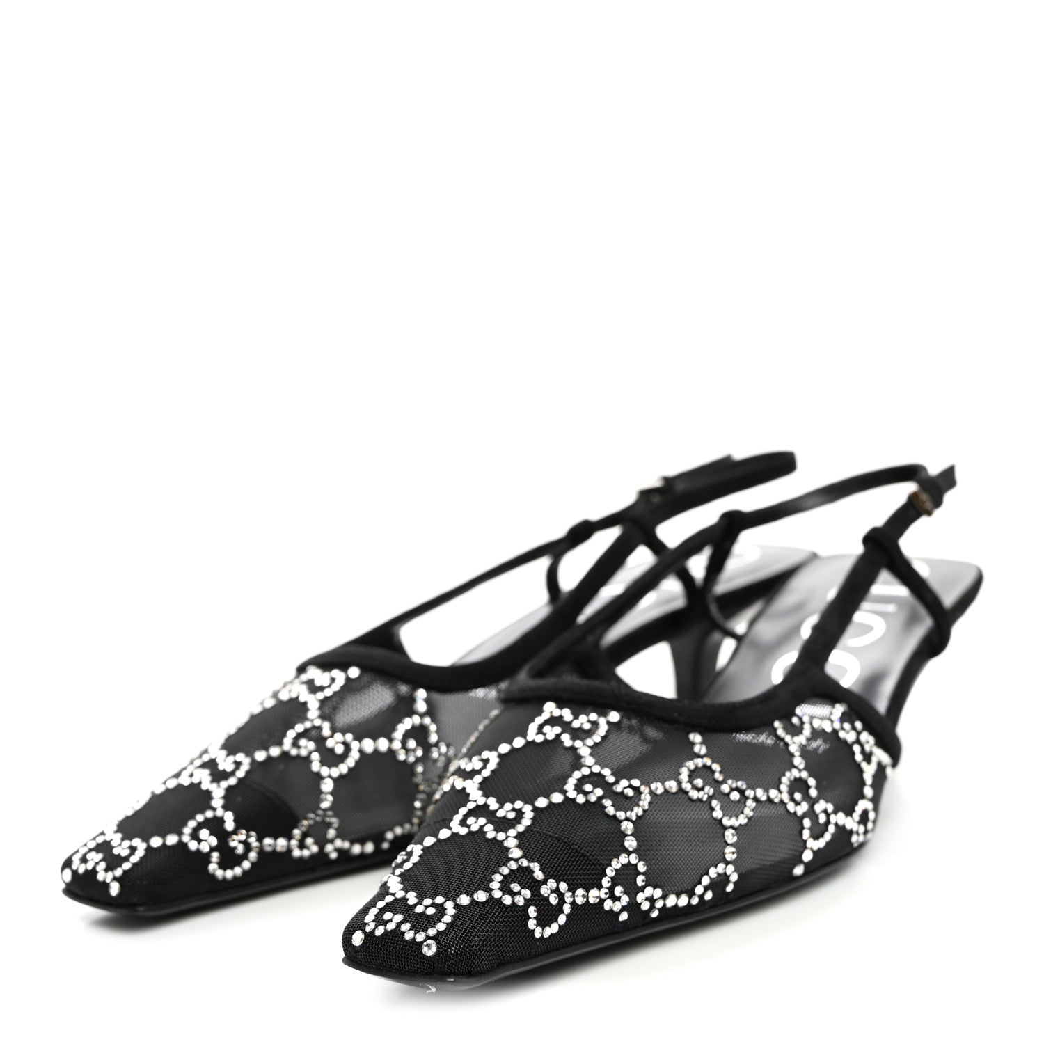 Gucci Tela Retino Kid Scamosciato Crystal GG Monogram Square G 35mm Slingback Pumps 37 Black 3 of 8
