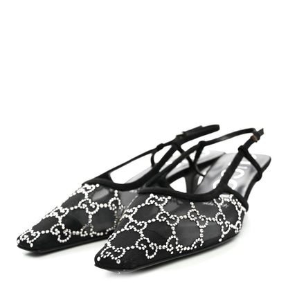 Gucci Tela Retino Kid Scamosciato Crystal GG Monogram Square G 35mm Slingback Pumps 37 Black 3 of 8