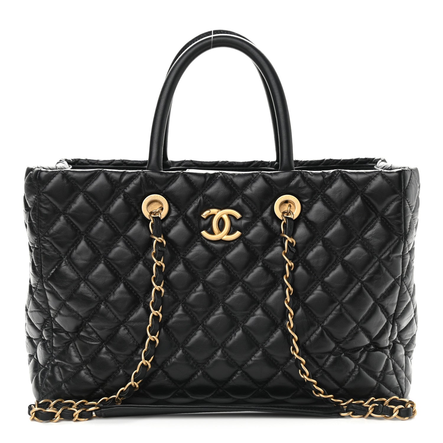 Chanel Aged Calfskin Quilted Coco Handle Shopping Tote Black 1 of 9