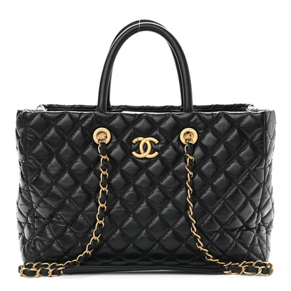 Chanel Aged Calfskin Quilted Coco Handle Shopping Tote Black 1 of 9