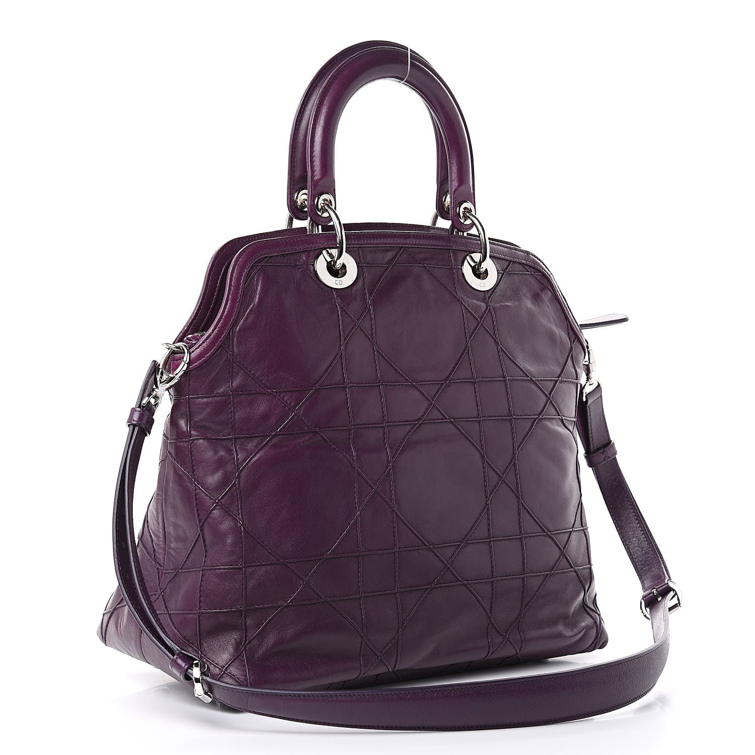 Christian Dior Lambskin Cannage Medium Granville Tote Purple 3 of 16