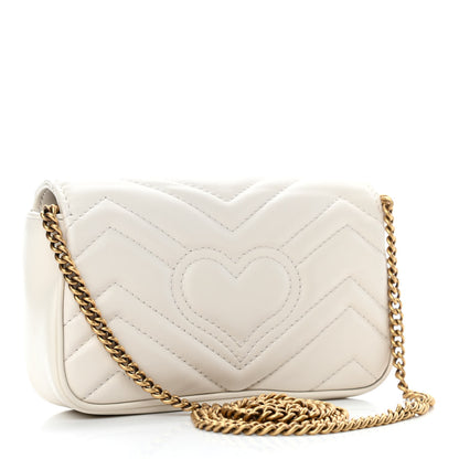 Gucci Calfskin Matelasse Super Mini GG Marmont Shoulder Bag White 2 of 4