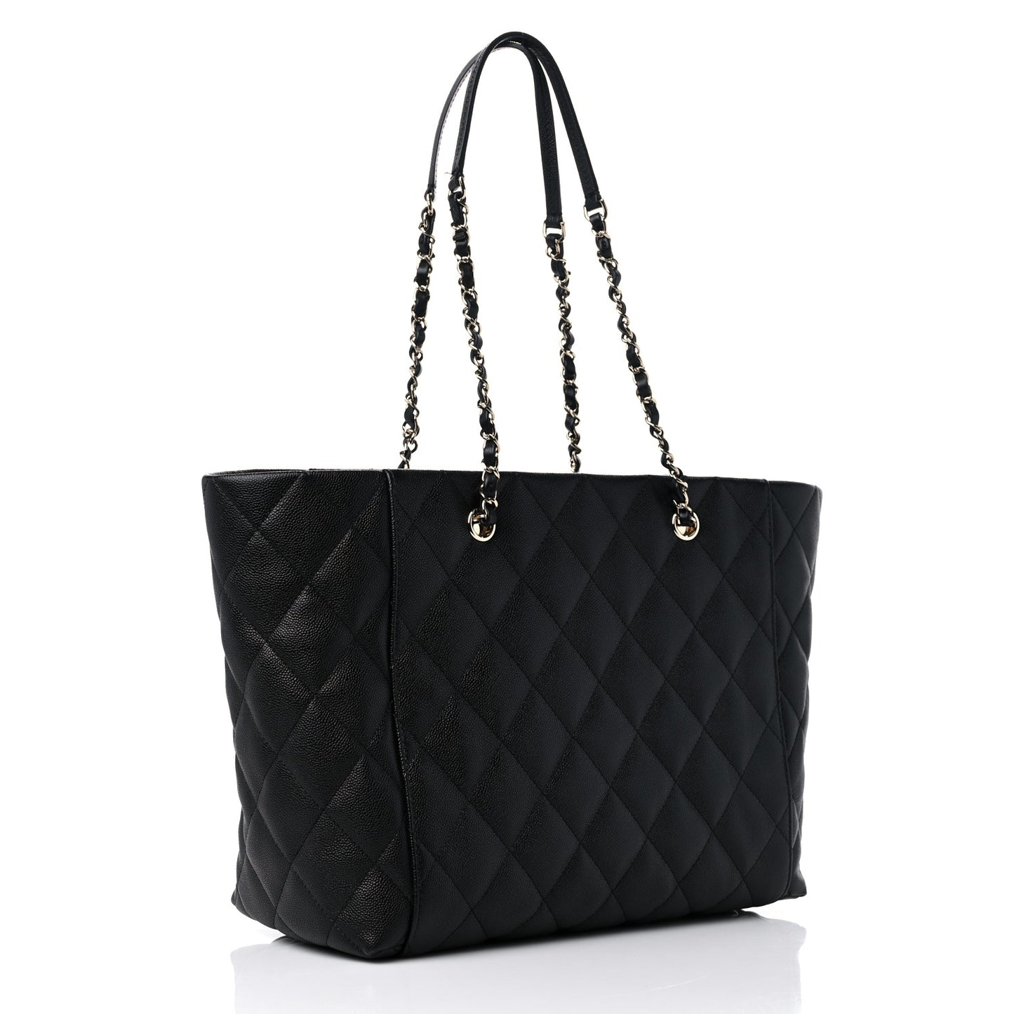 Caviar Quilted Large Shopping Tote Black