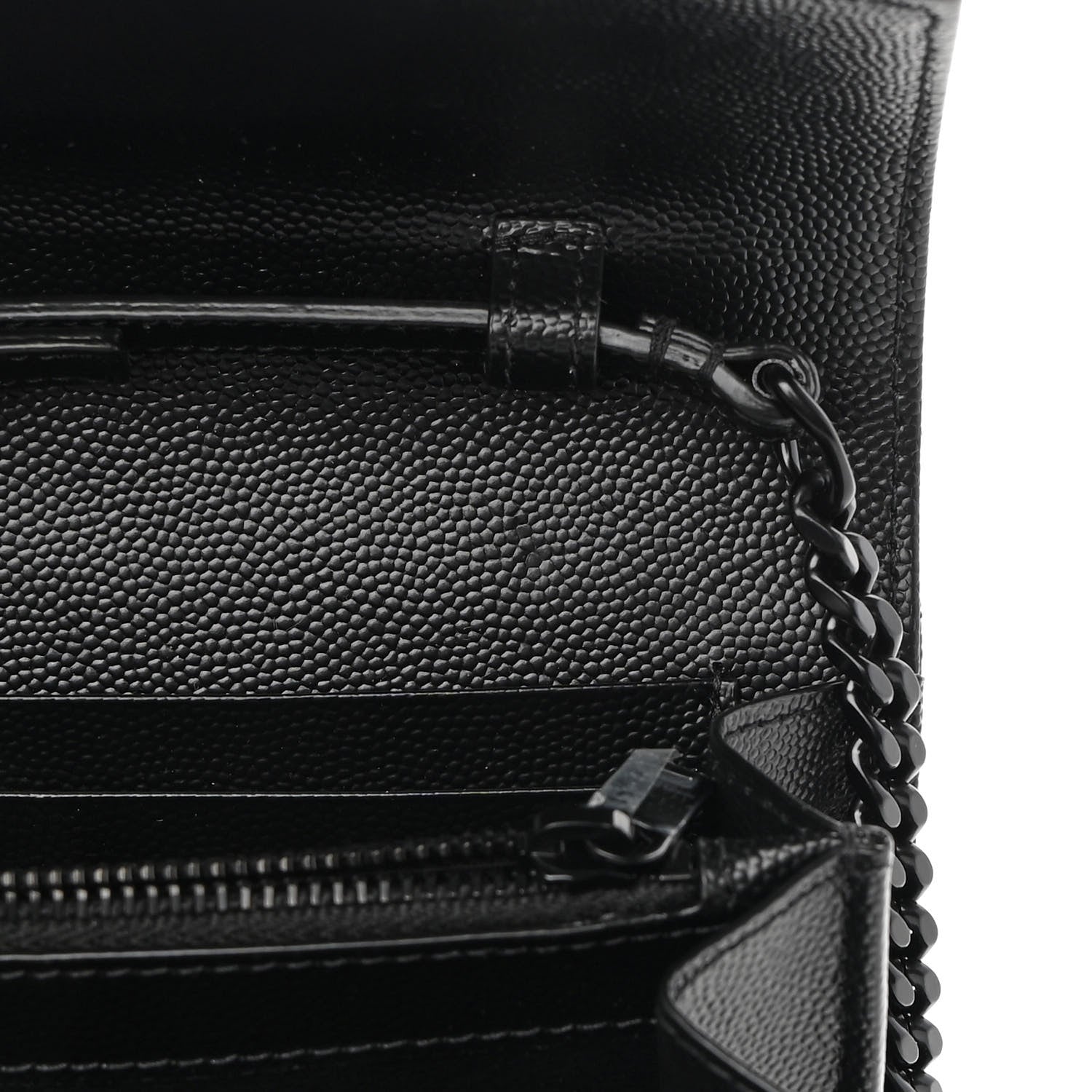 Saint Laurent Grain De Poudre Matelasse Chevron Monogram Chain Wallet Black 11 of 12