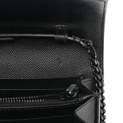 Saint Laurent Grain De Poudre Matelasse Chevron Monogram Chain Wallet Black 11 of 12