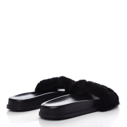 Valentino Garavani Mink Fur Rockstud Slide Sandals 39 Black 4 of 10