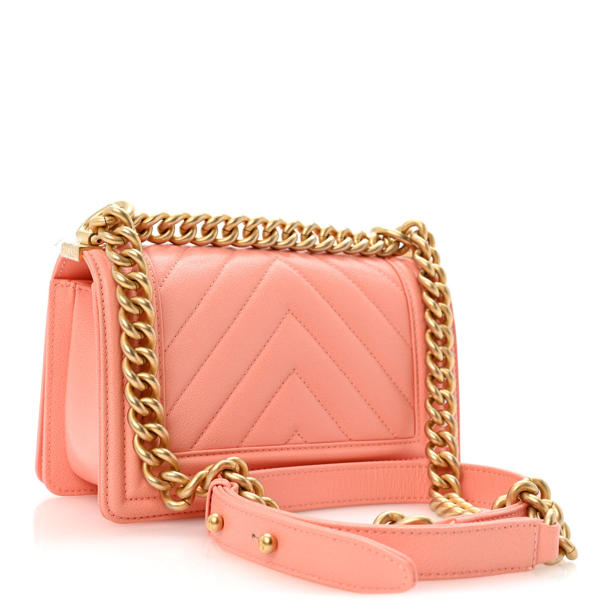 Chanel Caviar Chevron Quilted Small Boy Flap Orange 3 of 12