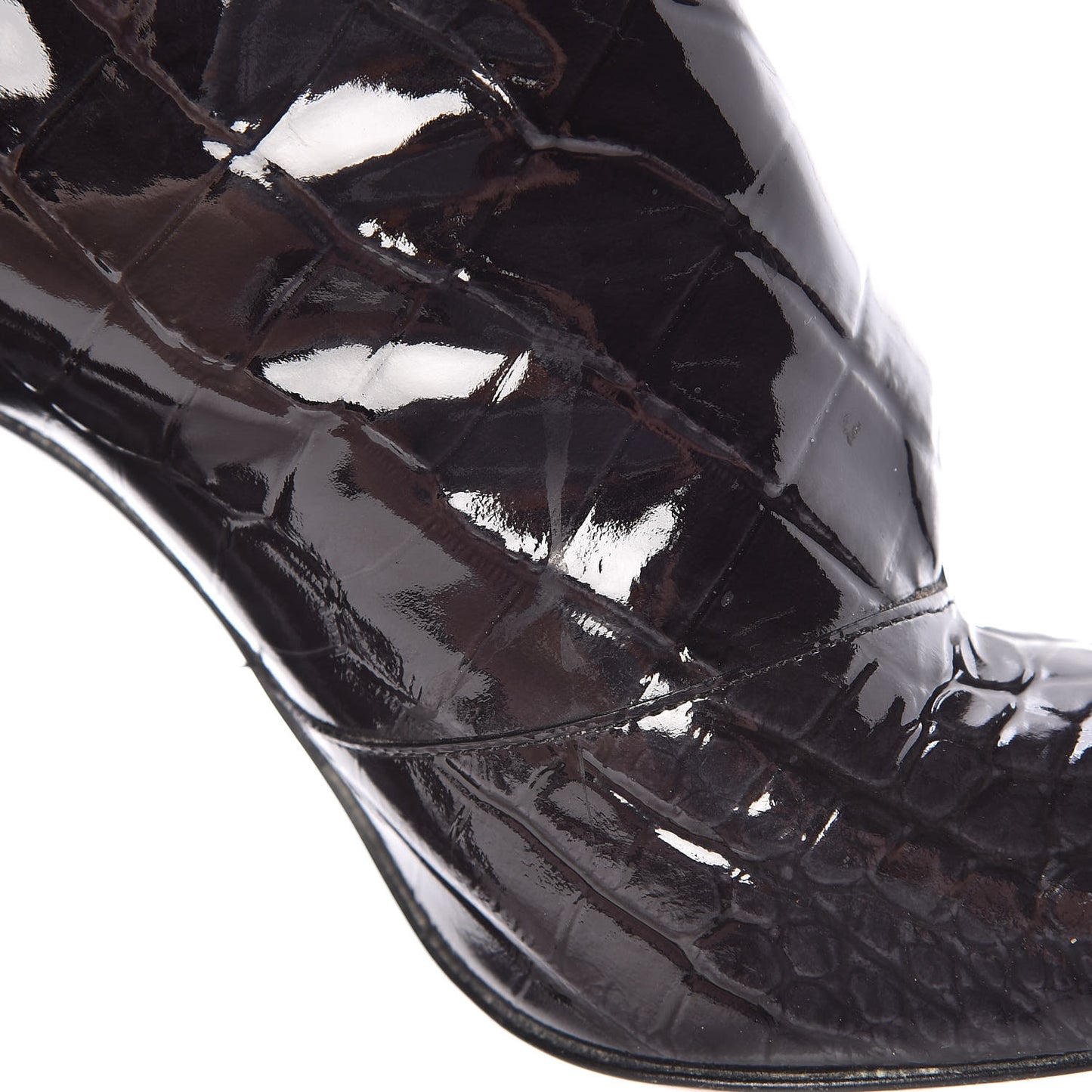 Crocodile Embossed Patent Calfskin Delft Cornelia Ankle Boots 38 Black