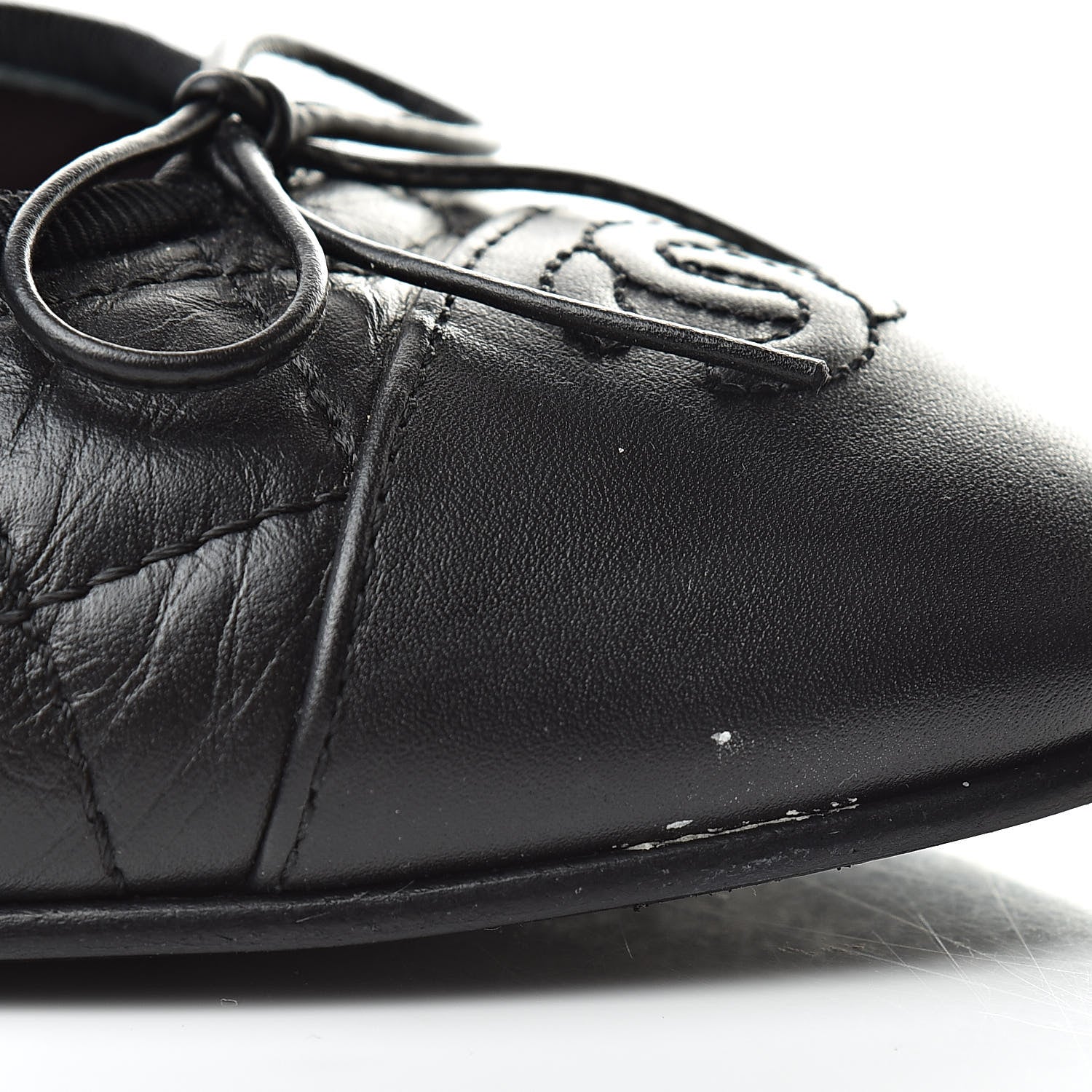 Chanel Aged Calfskin Quilted Cap Toe Ballerina Flats 37.5 Black 14 of 15