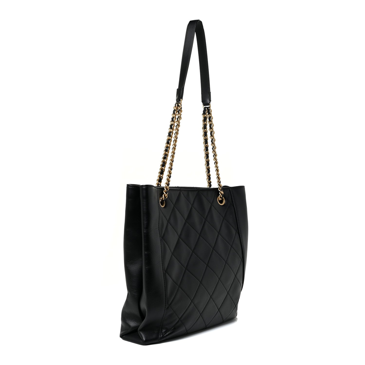 Chanel Calfskin Quilted CC Front Pocket Shopping Tote Black 3 of 12