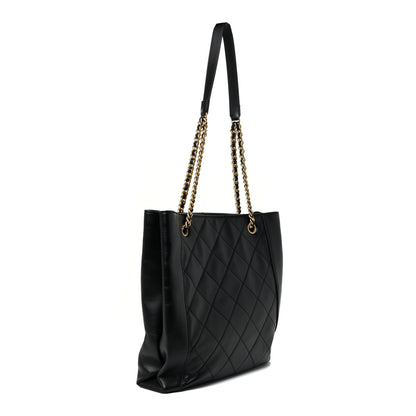 Chanel Calfskin Quilted CC Front Pocket Shopping Tote Black 3 of 12