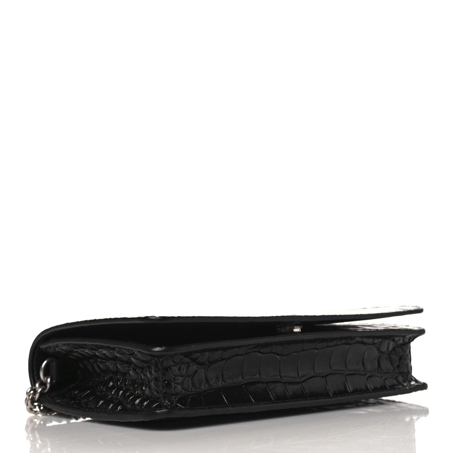 Balenciaga Shiny Calfskin Logo Crocodile Embossed Ville Wallet on Chain Black 3 of 8