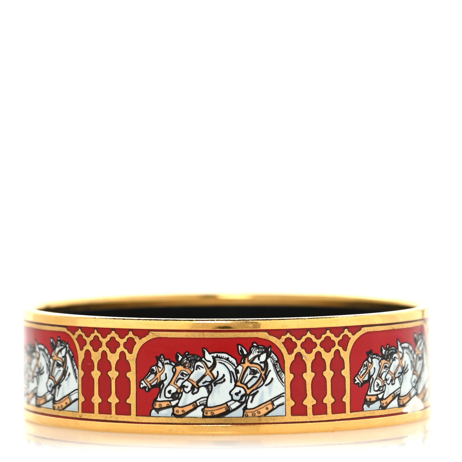 Hermes Enamel Printed Horses Wide Bracelet 70 3 of 5