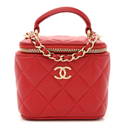 Chanel Lambskin Quilted Top Handle Mini Vanity Case With Chain Red 1 of 13