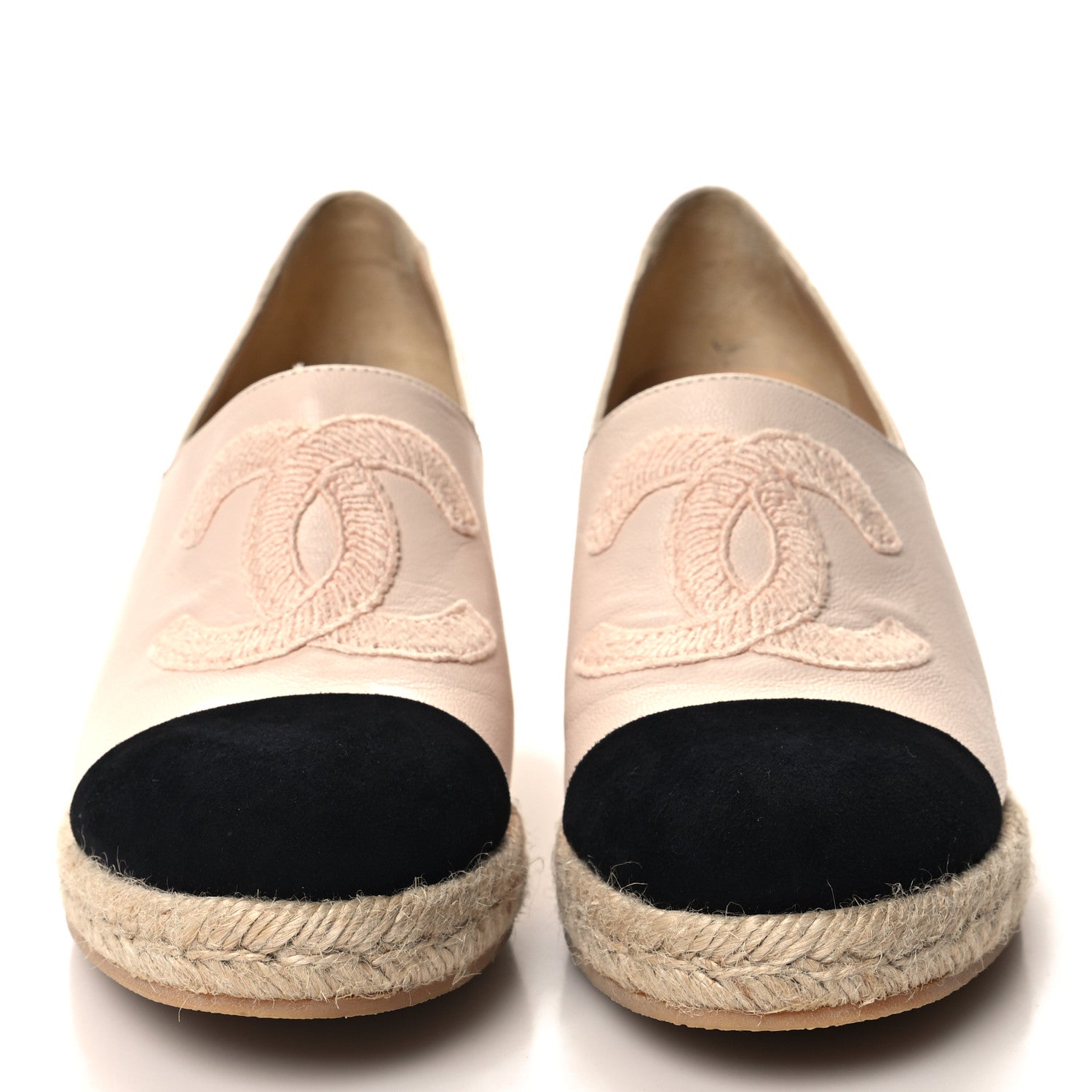 Chanel Lambskin Suede CC Espadrille Wedges 40 Beige Black 2 of 8