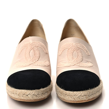 Chanel Lambskin Suede CC Espadrille Wedges 40 Beige Black 2 of 8
