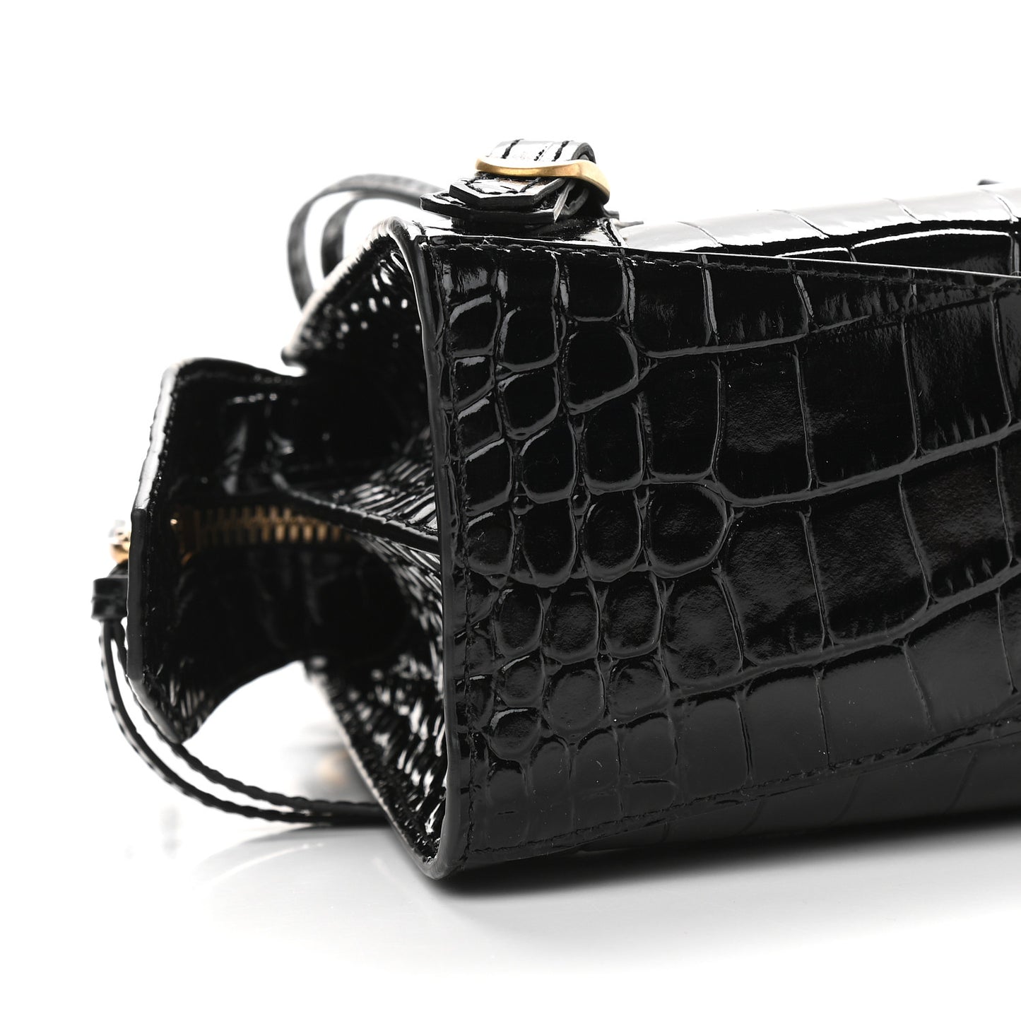 Shiny Supple Calfskin Crocodile Embossed Neo Classic Gold Hardware Mini City Black