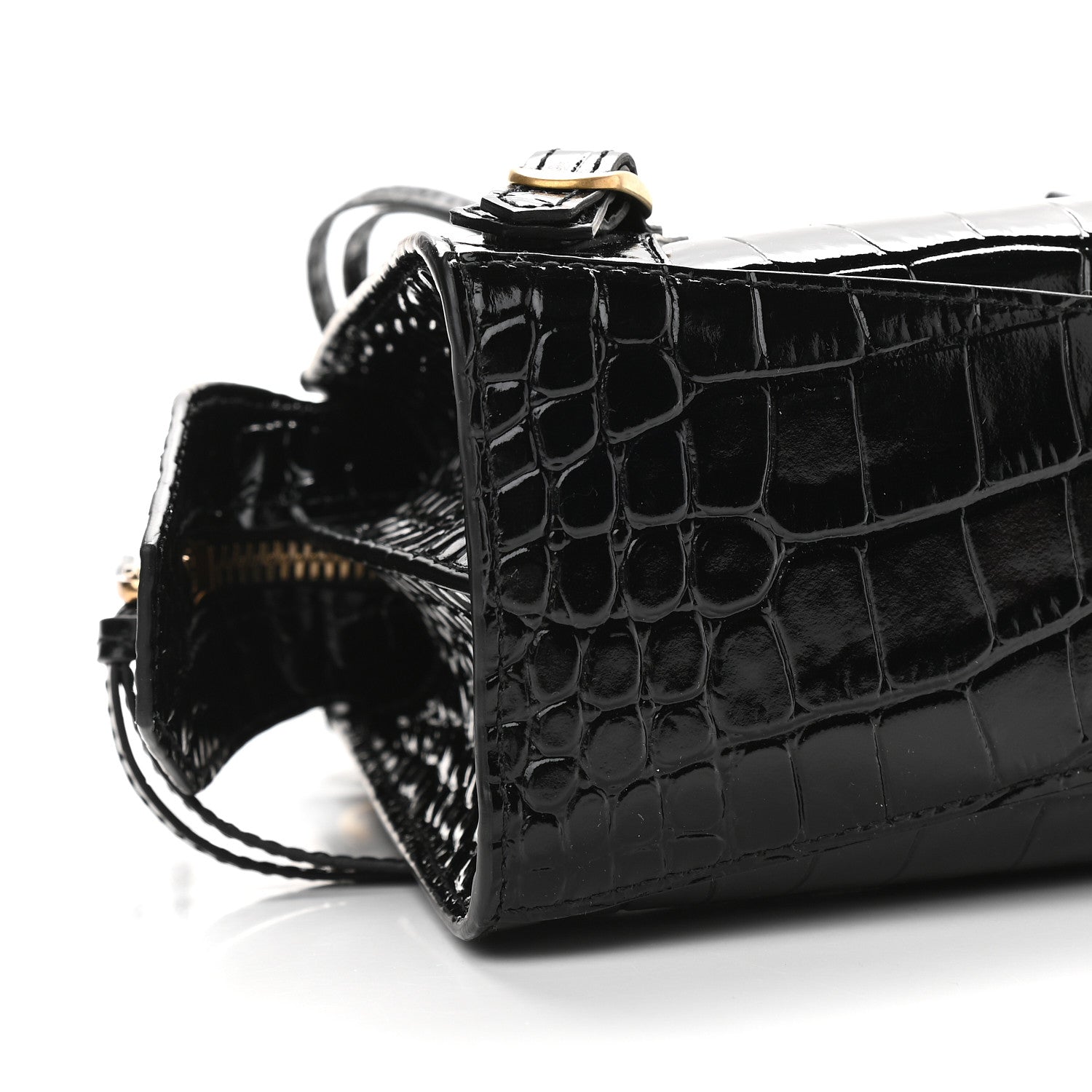 Balenciaga Shiny Supple Calfskin Crocodile Embossed Neo Classic Gold Hardware Mini City Black 7 of 8