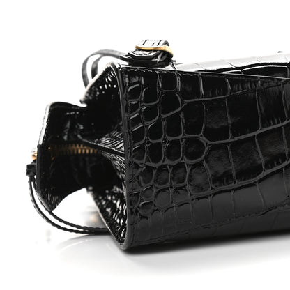 Balenciaga Shiny Supple Calfskin Crocodile Embossed Neo Classic Gold Hardware Mini City Black 7 of 8