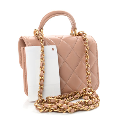 Chanel Lambskin Quilted Top Handle Flap Coin Purse With Chain Beige 3 of 13