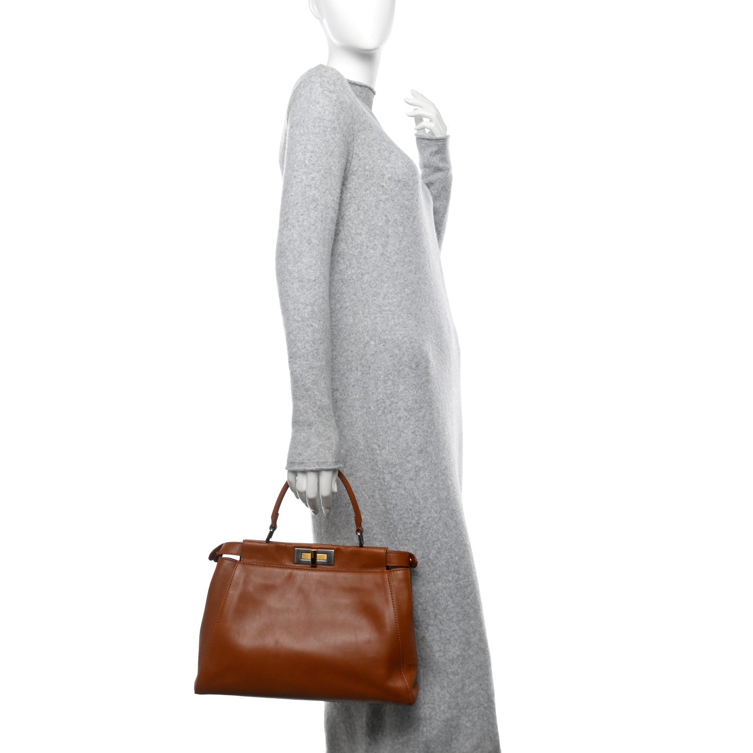 Fendi Vitello Suede Medium Peekaboo Iconic Satchel Cuoio Rame Moro 2 of 17