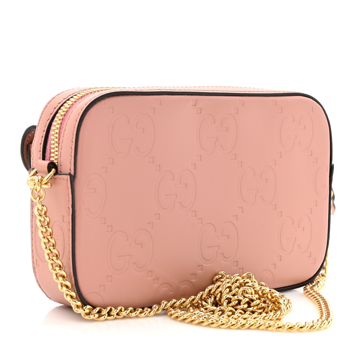 Gucci Calfskin GG Super Mini Debossed Chain Wallet Dust Carmine 3 of 11