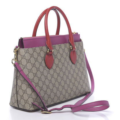 Gucci GG Supreme Monogram Moon Calfskin Small Zip Top Tote Beige Ebony Hibiscus Red New Rosette 3 of 13